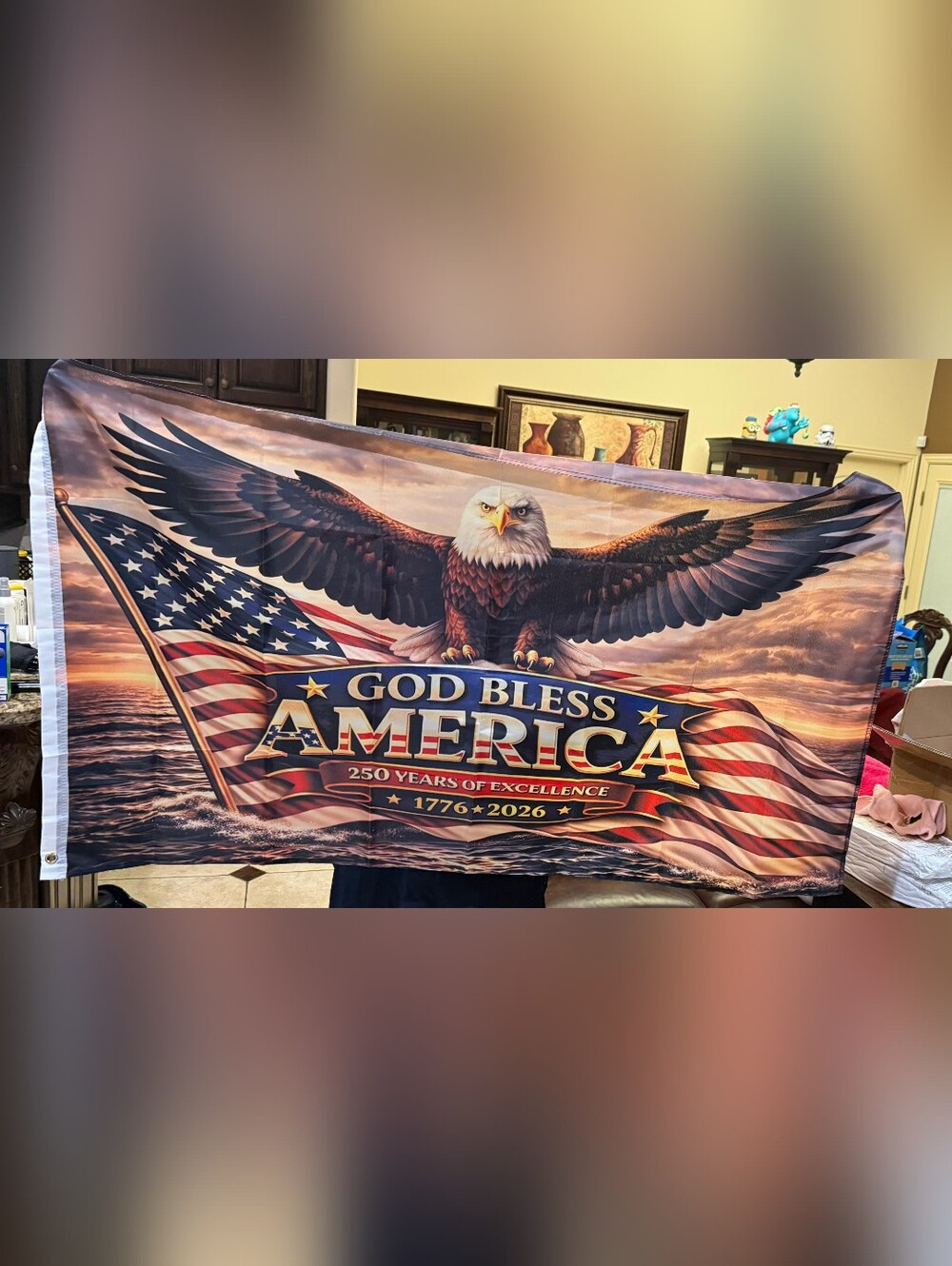 God Bless America Eagle Banner - Patriotic Red, White & Blue Flag